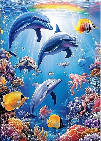 MXJSUA Dolphins DIY Diamond Painting by Number Kits for Adults, Sea World 5D Round Drill Diamond Gem Art Painting Picture Arts Kits Craft for Home Wall Decor 12x16 Inch in Saudi Arabia