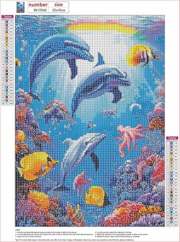 MXJSUA Dolphins DIY Diamond Painting by Number Kits for Adults, Sea World 5D Round Drill Diamond Gem Art Painting Picture Arts Kits Craft for Home Wall Decor 12x16 Inch in Saudi Arabia