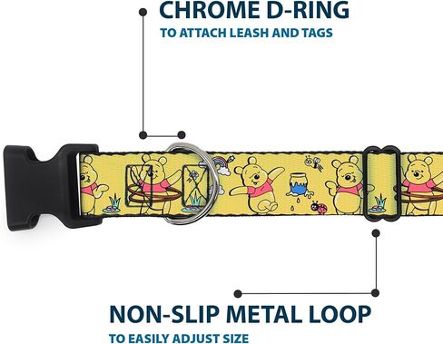 طوق ديزني للحيوانات الأليفة، مشبك بلاستيكي لطوق الكلب، ويني ذا بوه السعيد، أصفر ذهبي، من 15 إلى 24 بوصة بعرض 1.0 بوصة in Kuwait