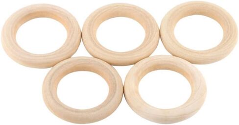 50 Pcs Natural Wood Rings - Unfinished Wooden Craft Loop Rings for DIY Connectors, Pendants and Jewelry Making (25 MM) in Saudi Arabia