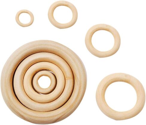 50 Pcs Natural Wood Rings - Unfinished Wooden Craft Loop Rings for DIY Connectors, Pendants and Jewelry Making (25 MM) in Saudi Arabia
