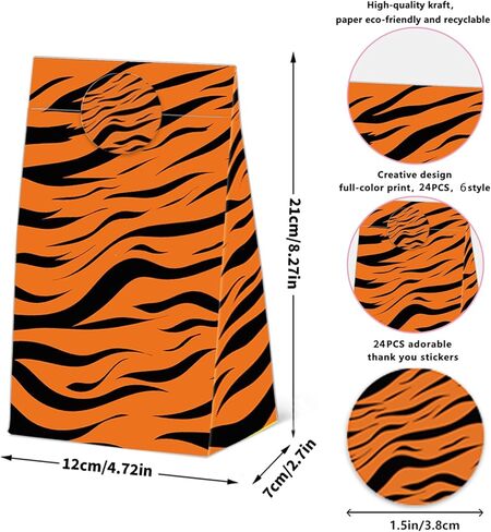 24 Pcs Animal Print Goodie Bags Wildlife Print Gift Bags with Stickers -Wild Life Animal Themed Birthday Party Favor Bags, Leopard Tiger Zebra Giraffe Pattern for Animal Themed for Party Decoration Supplies in Saudi Arabia