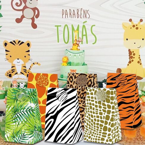 24 Pcs Animal Print Goodie Bags Wildlife Print Gift Bags with Stickers -Wild Life Animal Themed Birthday Party Favor Bags, Leopard Tiger Zebra Giraffe Pattern for Animal Themed for Party Decoration Supplies in Saudi Arabia