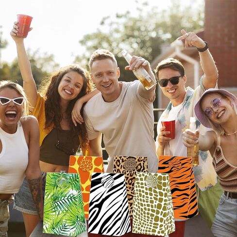 24 Pcs Animal Print Goodie Bags Wildlife Print Gift Bags with Stickers -Wild Life Animal Themed Birthday Party Favor Bags, Leopard Tiger Zebra Giraffe Pattern for Animal Themed for Party Decoration Supplies in Saudi Arabia