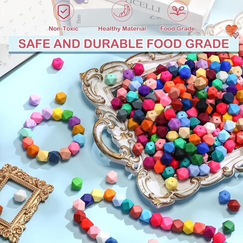 Hotop 288 Pcs Hexagon Silicone Beads Bulk 48 Colors 14mm Silicone Beads for Keychain Making Kit Rubber Focal Loose Beading for Necklace Bracelet Lanyard Making in Saudi Arabia