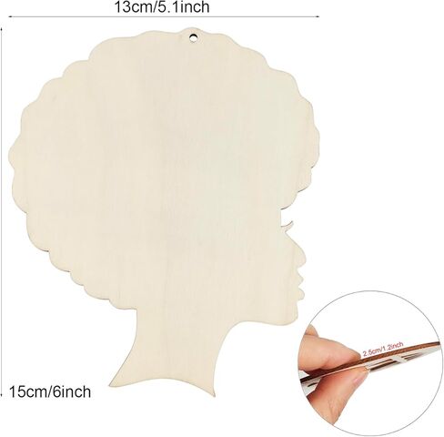 15 Pack 6 Inch Wood Afro Diva Woman Head Cutouts Unfinished Wooden Afro Diva Woman Head Hanging Ornaments DIY African Woman Head Craft Gift Tags for Home Party Decoration in Saudi Arabia