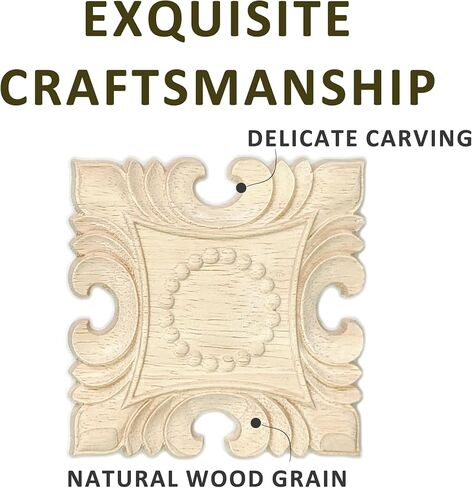 4 Pcs Decorative Wood Flower Carved Appliques Onlays Decals, 4 x 4 Inch Unpainted Solid Wooden Square Carving Decal Trim Applique for Furniture Cabinet Closet Decoration in Saudi Arabia
