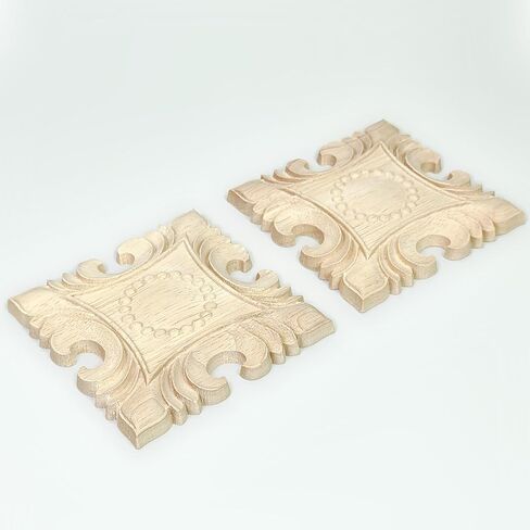4 Pcs Decorative Wood Flower Carved Appliques Onlays Decals, 4 x 4 Inch Unpainted Solid Wooden Square Carving Decal Trim Applique for Furniture Cabinet Closet Decoration in Saudi Arabia