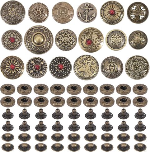 CHGCRAFT 18 Sets 18 Styles Antique Fasteners Snaps Alloy Brass Snap Buttons for Wallet Decorative Closure DIY Crafting Projects Sewing Decoration, Antique Bronze, 0.6X0.3inch/15x7mm in Saudi Arabia