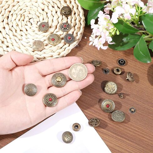 CHGCRAFT 18 Sets 18 Styles Antique Fasteners Snaps Alloy Brass Snap Buttons for Wallet Decorative Closure DIY Crafting Projects Sewing Decoration, Antique Bronze, 0.6X0.3inch/15x7mm in Saudi Arabia