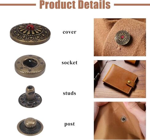 CHGCRAFT 18 Sets 18 Styles Antique Fasteners Snaps Alloy Brass Snap Buttons for Wallet Decorative Closure DIY Crafting Projects Sewing Decoration, Antique Bronze, 0.6X0.3inch/15x7mm in Saudi Arabia