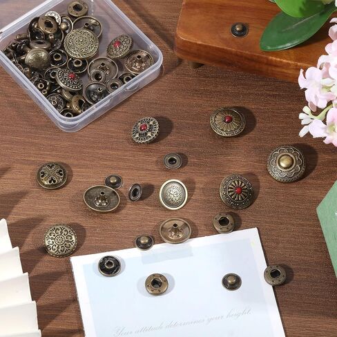 CHGCRAFT 18 Sets 18 Styles Antique Fasteners Snaps Alloy Brass Snap Buttons for Wallet Decorative Closure DIY Crafting Projects Sewing Decoration, Antique Bronze, 0.6X0.3inch/15x7mm in Saudi Arabia