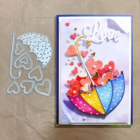 Heart Shape Metal Die Cuts,Falling Hearts Umbrella Frame Festival Cutting Dies Cut Stencils for DIY Photo Decorative Embossing Paper Dies for Scrapbooking Card Making in Saudi Arabia