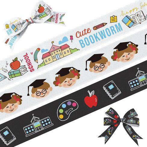 3 Rolls 15 Yards Back to School Ribbons for Gift Wrapping Crafts, 3/8" Preschool Grosgrain Ribbon Bookworm Apple Books Ribbons for First Day of School Kindergarten Party Decoration in Saudi Arabia