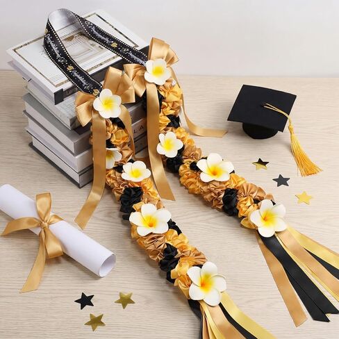 Plumeria Graduation Lei 2026 Blue White Hawaiian Ribbon Graduation Braided Lei with Flowers for Adults Class of 2026 School College Student Congrats Grad Gifts Party Accessories in Kuwait