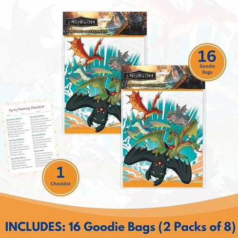 Unique How to Train Your Dragon Goodie Bags - 16 Count - Party Favor Bags - Birthday Party Supplies & Decorations - Officially Licensed - includes Checklist in Saudi Arabia