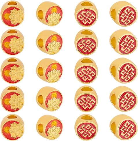 PH PandaHall 30Pcs 2 Styles Gold Beads Chinese Beads Large Hole Spacer Beads 10mm Enamel European Beads Festive Metal Bracelets Beads for DIY Charm Jewelry Crafts Bracelets Necklaces Making in Saudi Arabia