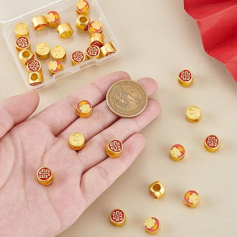 PH PandaHall 30Pcs 2 Styles Gold Beads Chinese Beads Large Hole Spacer Beads 10mm Enamel European Beads Festive Metal Bracelets Beads for DIY Charm Jewelry Crafts Bracelets Necklaces Making in Saudi Arabia