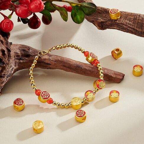 PH PandaHall 30Pcs 2 Styles Gold Beads Chinese Beads Large Hole Spacer Beads 10mm Enamel European Beads Festive Metal Bracelets Beads for DIY Charm Jewelry Crafts Bracelets Necklaces Making in Saudi Arabia