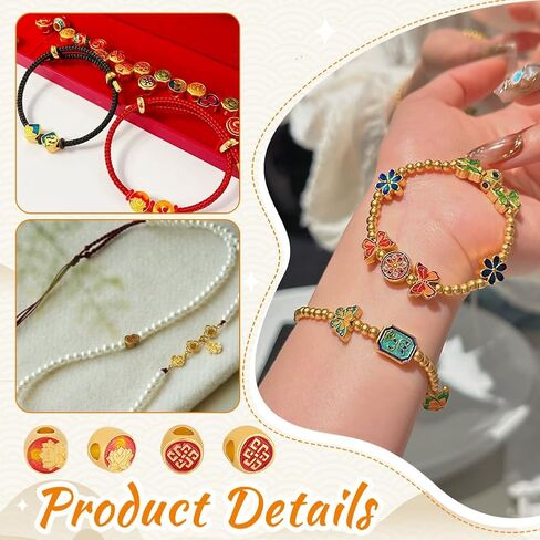 PH PandaHall 30Pcs 2 Styles Gold Beads Chinese Beads Large Hole Spacer Beads 10mm Enamel European Beads Festive Metal Bracelets Beads for DIY Charm Jewelry Crafts Bracelets Necklaces Making in Saudi Arabia