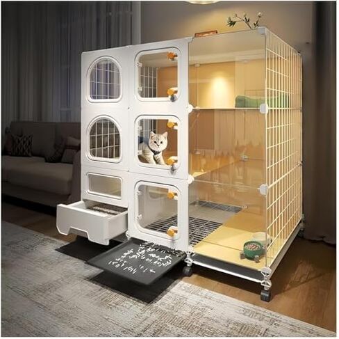 Indoor cat cage with Litter Box, Complimentary Cat Bed, Bow,lcat House with Wheels Outdoor,Large cat Villa Playpen, Small Animal Dog Kennel cat enclosures (42″(L) x18.2″(W) x46.2″(H)) in Saudi Arabia