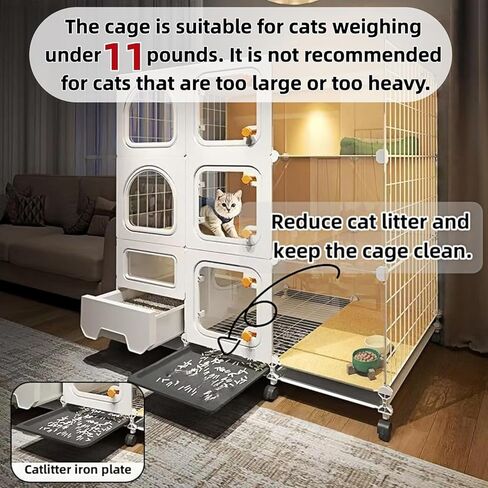 Indoor cat cage with Litter Box, Complimentary Cat Bed, Bow,lcat House with Wheels Outdoor,Large cat Villa Playpen, Small Animal Dog Kennel cat enclosures (42″(L) x18.2″(W) x46.2″(H)) in Saudi Arabia