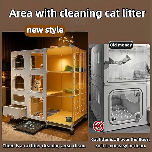 Indoor cat cage with Litter Box, Complimentary Cat Bed, Bow,lcat House with Wheels Outdoor,Large cat Villa Playpen, Small Animal Dog Kennel cat enclosures (42″(L) x18.2″(W) x46.2″(H)) in Saudi Arabia