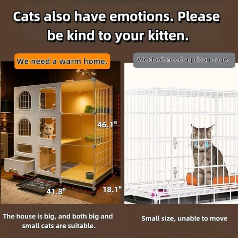 Indoor cat cage with Litter Box, Complimentary Cat Bed, Bow,lcat House with Wheels Outdoor,Large cat Villa Playpen, Small Animal Dog Kennel cat enclosures (42″(L) x18.2″(W) x46.2″(H)) in Saudi Arabia