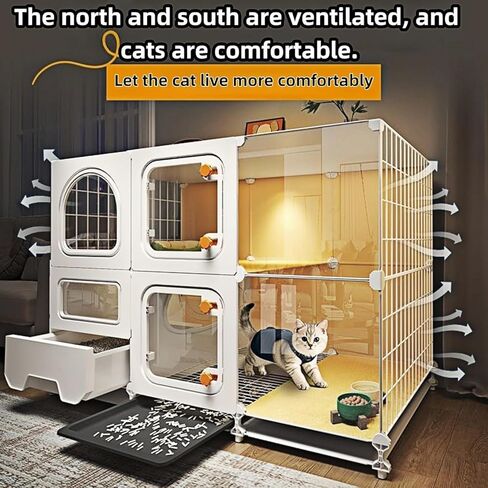 Indoor cat cage with Litter Box, Complimentary Cat Bed, Bow,lcat House with Wheels Outdoor,Large cat Villa Playpen, Small Animal Dog Kennel cat enclosures (42″(L) x18.2″(W) x46.2″(H)) in Saudi Arabia