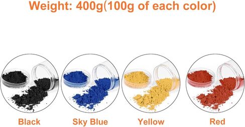 uxcell Iron Oxide Powder 400g 4 Packs of Iron Oxide Pigment, 4 Colors, 100g of Each Color Concrete Dye Color Pigment for Tile Clay Paint Coloring, Black, Sky Blue, Yellow, Red in Saudi Arabia