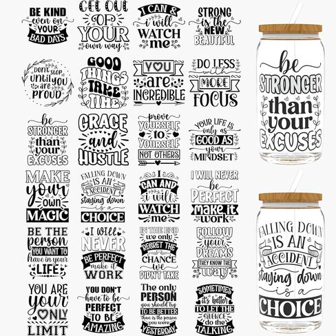 24pcs Motivational Quotes UV DTF Cup Wraps,UV DTF Transfer Paper for 16oz, Glasses, Tables, Chairs, Computers, High Viscosity UV DTF Wrap in Kuwait