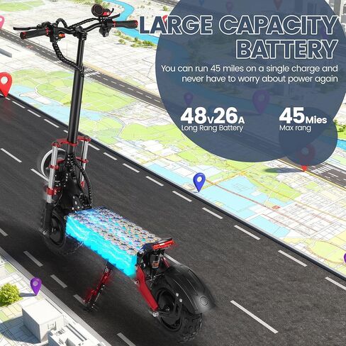 T/TAN 5600W Dual Motor Electric Scooter for Adults - UP to 50MPH, 45 Miles Range，Featuring 48V 26Ah Battery，500LBS Capacity - 11-Inch Off-Road Tires，Electric Scooter with seat，Removable Seat in Saudi Arabia