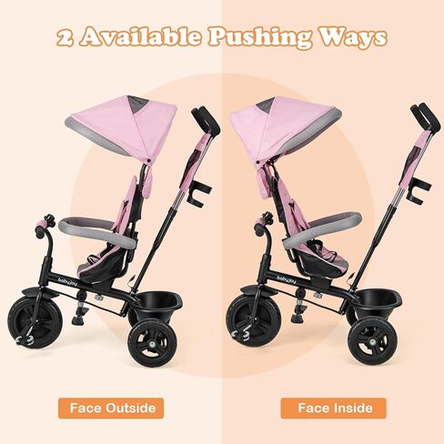 BABY JOY Tricycle, 4 in 1 Toddler Bike w/Removable Canopy, Adjustable Push Handle, Reversible Seat, Safety Belt, Folding Footrest & Storage Basket, Toddler Tricycle for Boys Girls 9-60 Months (Pink) in Saudi Arabia