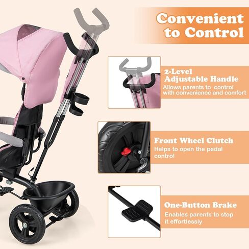 BABY JOY Tricycle, 4 in 1 Toddler Bike w/Removable Canopy, Adjustable Push Handle, Reversible Seat, Safety Belt, Folding Footrest & Storage Basket, Toddler Tricycle for Boys Girls 9-60 Months (Pink) in Saudi Arabia