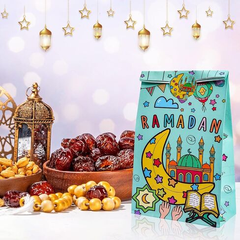 HOWAF Eid Mubarak Gift Bags, 12pcs Eid Goodies Bags Ramadan Candy Bag with Stickers Ramadan Paper Gift Bag for Muslim Al Fitr Party Supplies Colorful Mubarak party supplies in Saudi Arabia