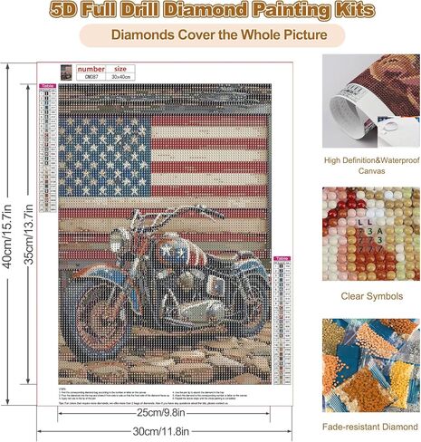 CEOVR Motorcycle Diamond Art Kits for Adults, American Flag Diamond Painting Dots Crystal 5D Full Drill DIY Independence Day Gem Art, Adult Beginner Crafts Kits, Wall Decor for Home Office 12x16in in Saudi Arabia