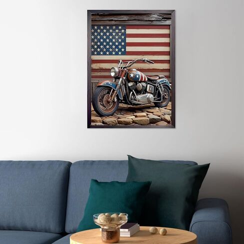 CEOVR Motorcycle Diamond Art Kits for Adults, American Flag Diamond Painting Dots Crystal 5D Full Drill DIY Independence Day Gem Art, Adult Beginner Crafts Kits, Wall Decor for Home Office 12x16in in Saudi Arabia