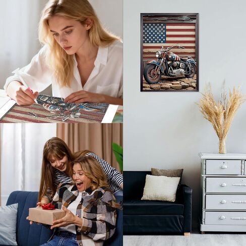 CEOVR Motorcycle Diamond Art Kits for Adults, American Flag Diamond Painting Dots Crystal 5D Full Drill DIY Independence Day Gem Art, Adult Beginner Crafts Kits, Wall Decor for Home Office 12x16in in Saudi Arabia