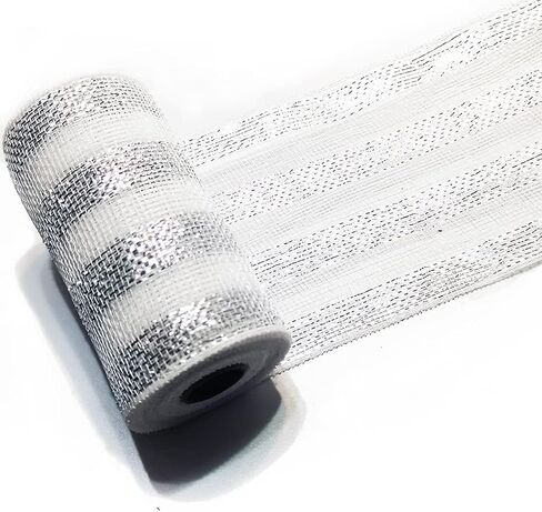 Mesh Ribbon 6 inch x 30 feet Metallic Deco Mesh Ribbon (White+Green) in Saudi Arabia