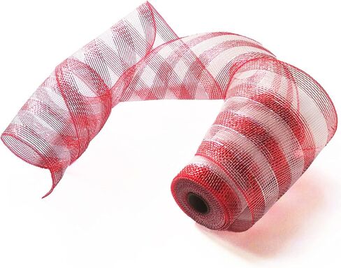 Mesh Ribbon 6 inch x 30 feet Metallic Deco Mesh Ribbon (White+Green) in Saudi Arabia