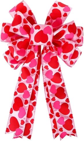 1Pc Valentine's Day Ribbon, Large Red Pink Valentines Wreath Bow Decor for Valentine's Day Wedding Holiday Party Wall Home Front Door Decorative in Saudi Arabia