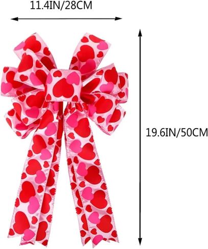 1Pc Valentine's Day Ribbon, Large Red Pink Valentines Wreath Bow Decor for Valentine's Day Wedding Holiday Party Wall Home Front Door Decorative in Saudi Arabia