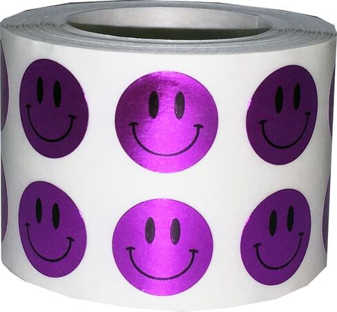1/2" Inch Small Metallic Purple Happy Face Labels, 1,000 Total Adhesive Stickers on a Roll, Perfect for Kids Classroom Incentives, Motivational Chart Use in Saudi Arabia