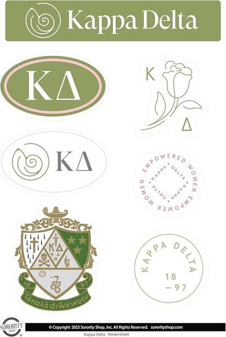 Kappa Delta Sticker Sheet - Brand Focus Vinyl Sorority Stickers with Officially Licensed Designs, Removable Adhesive, 7 Stickers per Sheet, by Sorority Shop in Saudi Arabia