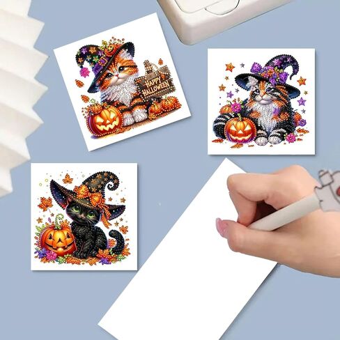 مجموعة بطاقات تهنئة من DoxQcs 5D DIY Diamond Art Painting، بطاقات عيد ميلاد عيد الميلاد والهالوين للمباركة والهدايا، مجموعة بطاقات تهنئة لعيد الميلاد وعيد الشكر والهالوين Cat-2 in Kuwait