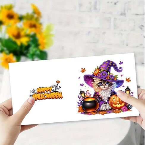 مجموعة بطاقات تهنئة من DoxQcs 5D DIY Diamond Art Painting، بطاقات عيد ميلاد عيد الميلاد والهالوين للمباركة والهدايا، مجموعة بطاقات تهنئة لعيد الميلاد وعيد الشكر والهالوين Cat-2 in Kuwait