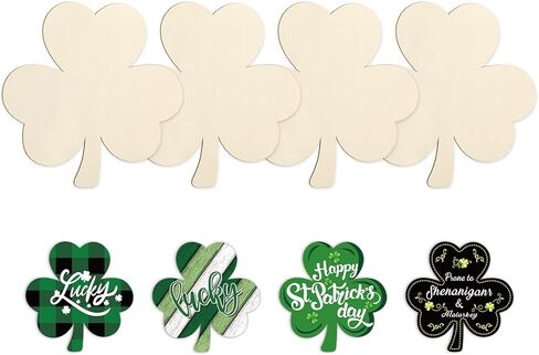 JarThenaAMCS 4Pcs 12 Inch St. Patrick's Day Wooden Cutouts Unfinished Shamrock Blank Wood Signs Lucky Clover Ornament for Irish Holiday Home Party DIY Painting Crafts in Saudi Arabia