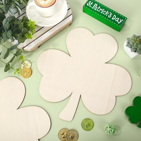 JarThenaAMCS 4Pcs 12 Inch St. Patrick's Day Wooden Cutouts Unfinished Shamrock Blank Wood Signs Lucky Clover Ornament for Irish Holiday Home Party DIY Painting Crafts in Saudi Arabia