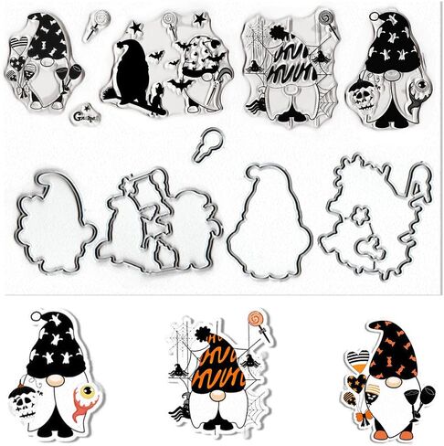 ALIBBON Halloween Gnomes Stamps and Dies for Card Making, Candy Balloon Bats Gnomes Transparent Silicone Rubber Stamps Seals with Metal Cutting Dies for Photo Album Decorations and DIY Scrapbooking in Saudi Arabia