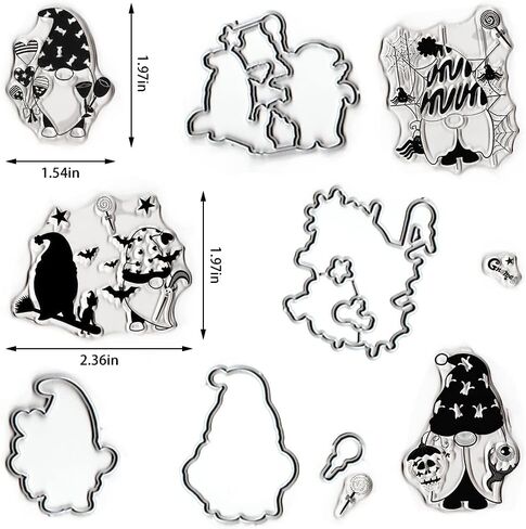 ALIBBON Halloween Gnomes Stamps and Dies for Card Making, Candy Balloon Bats Gnomes Transparent Silicone Rubber Stamps Seals with Metal Cutting Dies for Photo Album Decorations and DIY Scrapbooking in Saudi Arabia